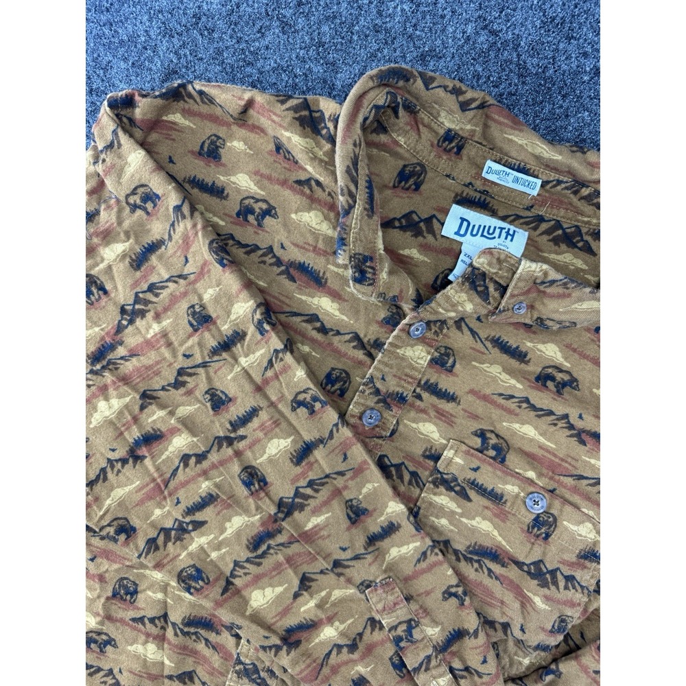 Duluth Trading Co Bear Print Flannel Shirt 2XL‎ Tall Relaxed Fit Button Up